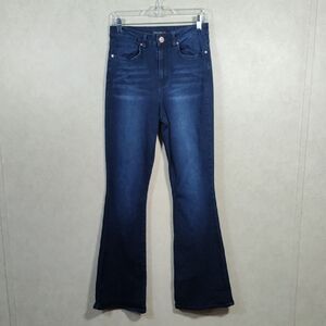 09141 YMI dark wash lightly distressed Blue Flare Jeans 11 / 30